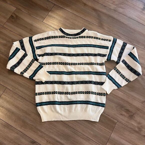 The‎ Fox Collection White and Blue Pattern Sweater Men Medium - Picture 1 of 4